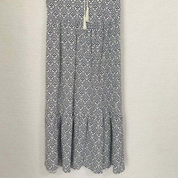 Noracora Dress Women S White Blue Damask Maxi Tier Cotton Linen Cottage Boho NWT - Picture 9 of 12